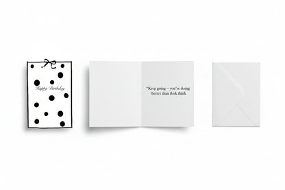 Happy Birthday Greeting Card Polka Dots — front, inside and envelope